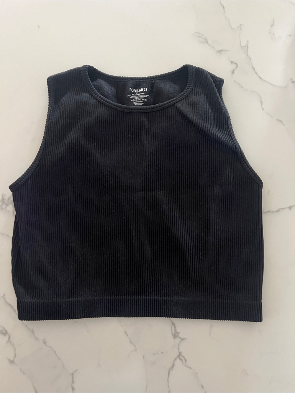 Popular 21 M/L Black Ribbed Cropped Tank Top